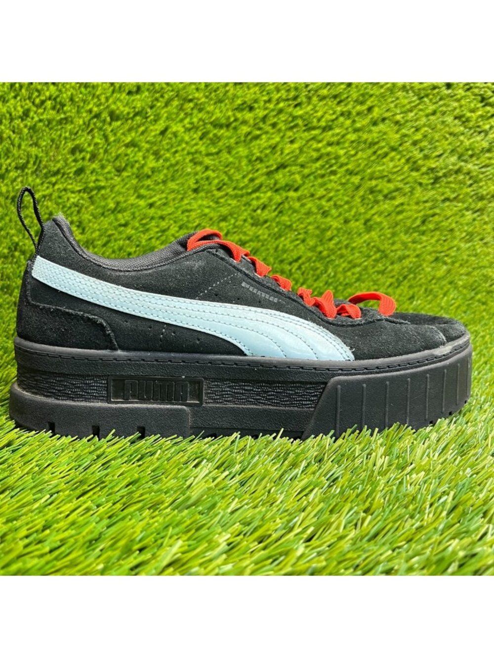 Puma Mayze SD Womens Size 7.5 Black‎ Blue Athletic Tranning Suede Shoes Sneakers